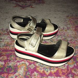 Gold Velcro Platform Sandals